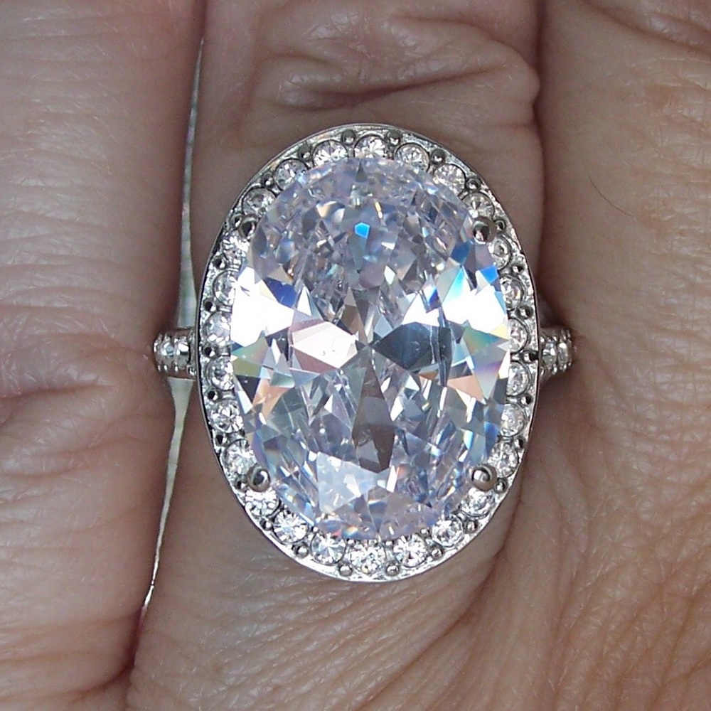 STAINLESS STEEL Huge 12.86 Carat Cubic Zirconia Halo Ring - Picture 14 of 15